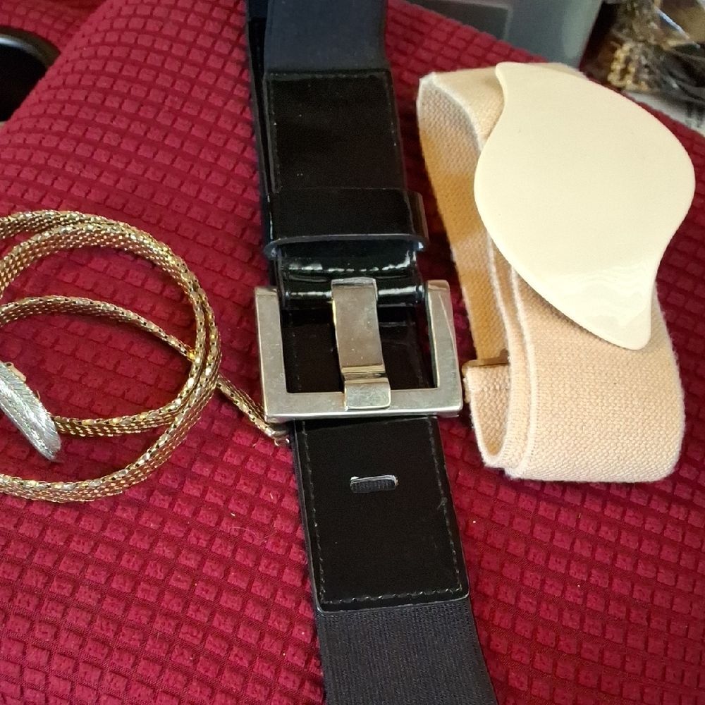 Black Women's Fashion Belt with Silver Buckle, Set of 3 Belts